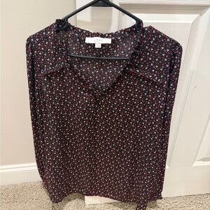 LOFT Black and Red Floral Blouse
